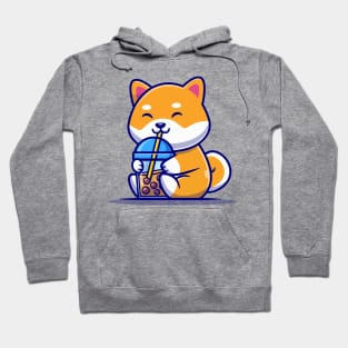 Cute Shiba Inu Dog Drink Milk Tea Boba Cartoon Hoodie